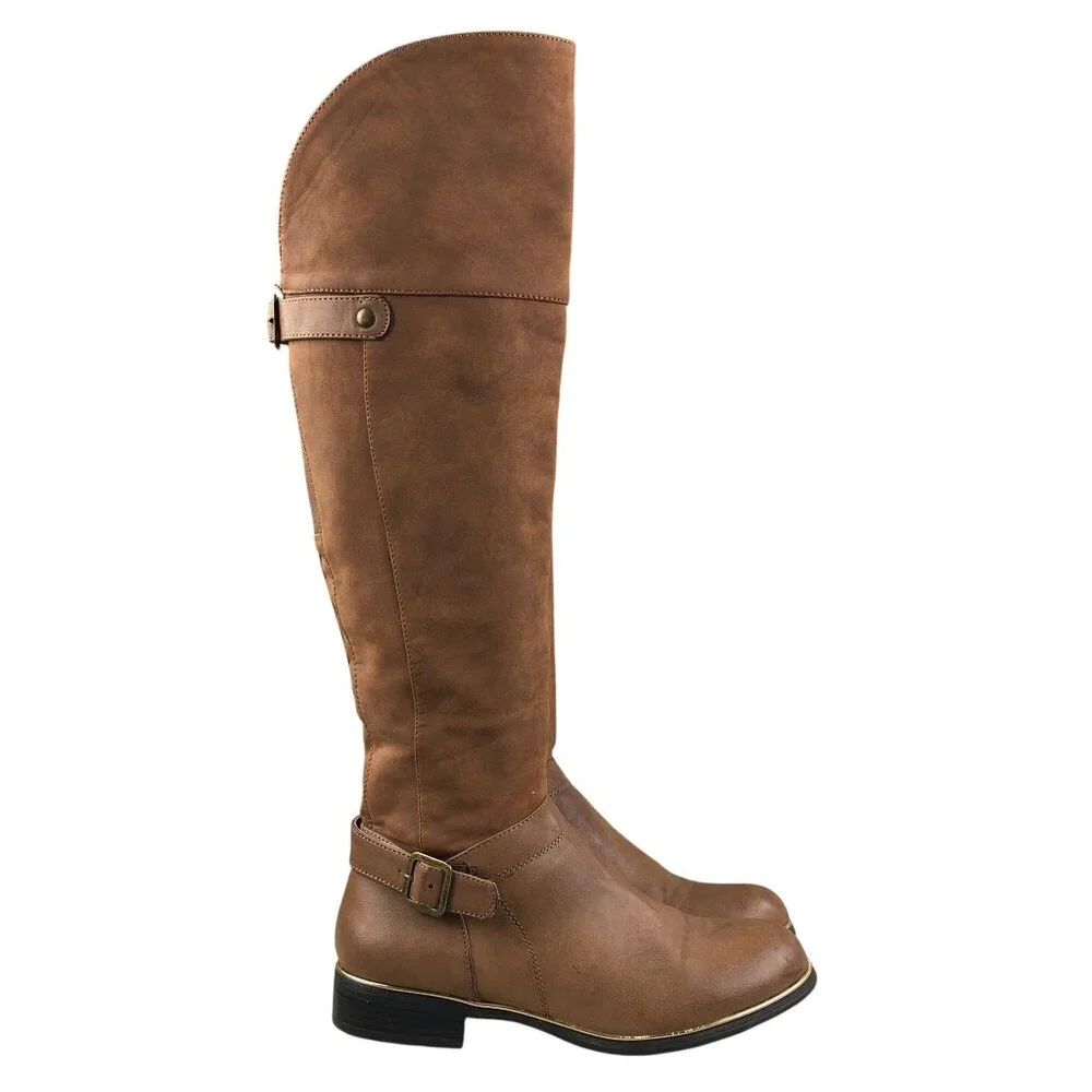Jasmin Women's Size 6.5M Satisfy Brown Faux Leather Side Zip Over The Knee Boots
